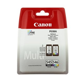 Canon 545 / Canon 546, 1 Packung = 2 Tintenpatroen 1 x farbig / 1 x schwarz, 2 x 8 ml, schwarz/cyan/magenta/gelb