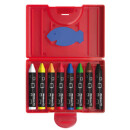 Wachsmalstifte Pelikan 665 / 8D, 8 dicke, dreieckige Stifte, wasserfest, inkl. Schaber, im roten Kunststoff-Etui