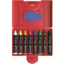 Wachsmalstifte Pelikan 665 / 8D, 8 dicke, dreieckige Stifte, wasserfest, inkl. Schaber, im roten Kunststoff-Etui