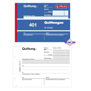 Herlitz Formularbuch "Quittung 401", DIN A6, 50 Blatt holzfrei weiß gelocht"