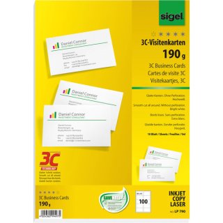 Sigel Visitenkarte Multiprint 190g weiss f. InkJet, Laser, Kopierer 100 Stück