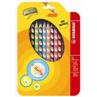 STABILO Buntstift EasyColors ergonomische Linkshänderfarbstifte, Buntstifte im 12er-Pack inkl Anspitzer