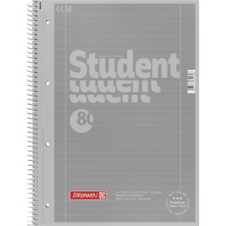 Premium-Collegeblock Student, silver, A4 80 Blatt Lin27 = liniert mit beidseitigem Rand 90g/m²