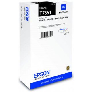 Epson T7551 XL, schwarz, für WorkForce WF-8010DW, WF-8090DW, WF-8090 D3TWC, WF-8090 DTW, WF-8510DWF WF-8590DWF, WF-8590 D3TWFC, WF-8590 DTWF, für ca. 5.000 Seiten, Inhalt: 100 ml