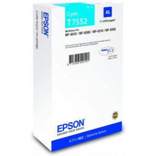 Epson T7552 XL, cyan, für WorkForce WF-8010DW, WF-8090DW, WF-8090 D3TWC, WF-8090 DTW, WF-8510DWF WF-8590DWF, WF-8590 D3TWFC,WF-8590 DTWF, für ca. 4.000 Seiten, Inhalt: 39 ml