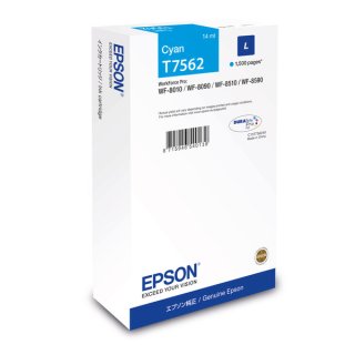 Epson T7562 L, cyan, für WorkForce WF-8010DW, WF-8090DW, WF-8090 D3TWC, WF-8090 DTW, WF-8510DWF WF-8590DWF, WF-8590 D3TWFC, WF-8590 DTWF, für ca. 1.500 Seiten, Inhalt: 14 ml