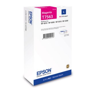 Epson T7563 L, magenta, für WorkForce WF-8010DW, WF-8090DW, WF-8090 D3TWC, WF-8090 DTW, WF-8510DWF WF-8590DWF, WF-8590 D3TWFC, WF-8590 DTWF, für ca. 1.500 Seiten, Inhalt: 14 ml