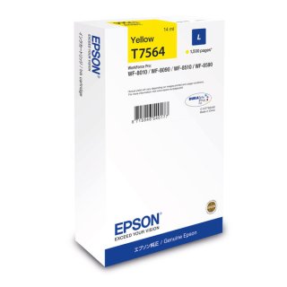 Epson T7564 L, yellow, für WorkForce WF-8010DW, WF-8090DW, WF-8090 D3TWC, WF-8090 DTW, WF-8510DWF WF-8590DWF, WF-8590 D3TWFC,WF-8590 DTWF, für ca. 1.500 Seiten, Inhalt: 14 ml