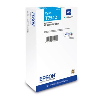 Epson T7542 XXL, cyan, für WorkForce Pro WF-8090DW, WF-8090 D3TWC, WF-8090 DTW, WF-8590DWF, WF-8590 D3TWFC, WF-8590 DTWF, für ca. 7.000 Seiten, Inhalt: 69 ml