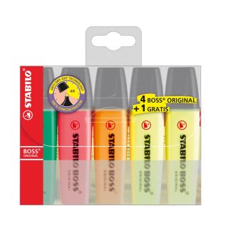 Stabilo Textmarker BOSS Original 4+1 gratis; 2x gelb, je 1x grün, pink, orange