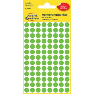 Markierungspunkte grün, Ø 8 mm, permanent, 1 Packung = 4 Blatt = 416 Stück
