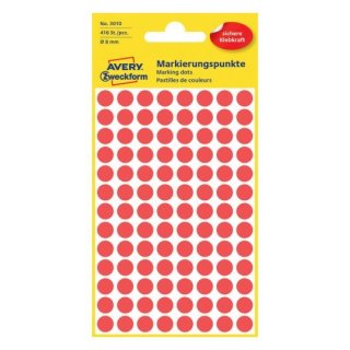 Markierungspunkte, rot, Ø 8 mm, permanent, 1 Packung = 4 Blatt = 416 Stück