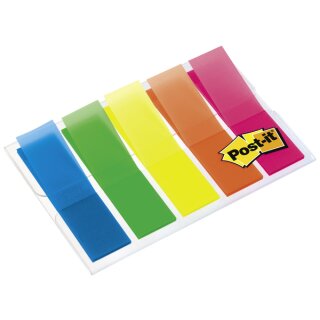 Post-it Index 11,9 x 43,2 mm, 5 x 20 Streifen, Etui, blau, grün, gelb, orange, pink