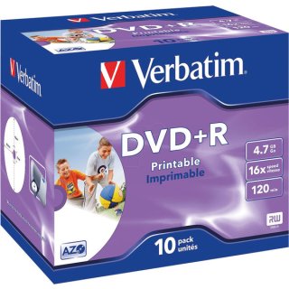 Rohling DVD+R, 4,7 GB/120 Min., 16-fach, im Jewel Case, inkjet bedruckbar, 1 VE = 1 Pack á 10 Stück