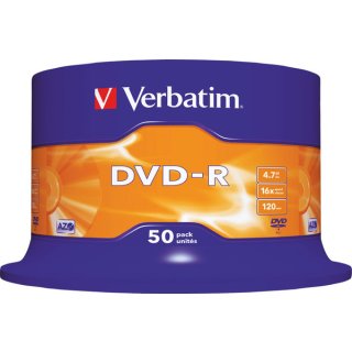 Rohling DVD-R, 4,7 GB/120 Min., 16-fach, 50-er Spindel, 1 VE = 1 Speindel á 50 Stück