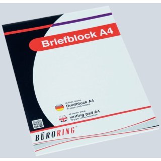Büroring Briefblock A4/50 Blatt, blanko, holzfrei, weiß, 70g/qm