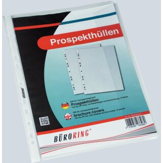 Prospekthülle A4, farblos, PP-Folie, 135 my, Oberfläche: genarbt, rechts offen, mit Klappe, Eurolochung, 10 Hüllen
