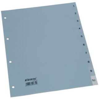 Kunststoffregister DIN A4, 10tlg., 1 - 10, 125 my, PP, grau, 2-fach Lochung