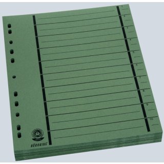 Trennblätter A4, grün, vollfarbig, schwarzer Orgadruck, 1 Packung = 100 Stück, 230g/qm, RC Karton