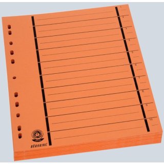 Trennblätter A4, orange, vollfarbig, schwarzer Orgadruck, 1 Packung = 100 Stück, 230g/qm, RC Karton