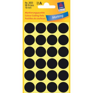 Markierungspunkte, schwarz, Ø 18 mm, permanent,1 Packung = 4 Blatt = 96 Stück