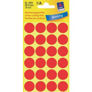 Markierungspunkte, rot, Ø18 mm, permanent, 1 Packung = 4 Blatt = 96 Stück
