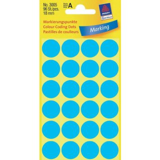 Markierungspunkte, blau, Ø 18 mm, permanent, 1 Packung =  4 Blatt = 96 Stück
