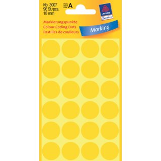 Markierungspunkte, gelb, Ø 18 mm, permanent, 1 Packung = 4 Blatt = 96 Stück