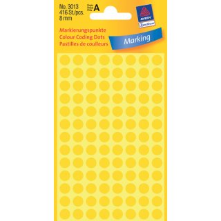 Markierungspunkte, gelb, Ø 8 mm, permanent, 1 Packung = 4 Blatt = 416 Stück