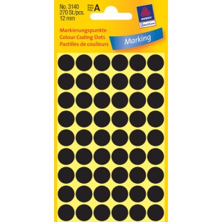 Markierungspunkte, schwarz, Ø 12 mm, permanent, 1 Packung = 5 Blatt = 270 Stück