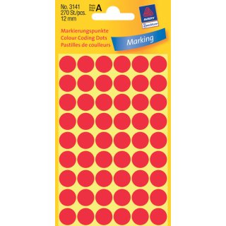 Markierungspunkte, rot, Ø 12 mm, permanent, 1 Packung = 5 Blatt = 270 Stück