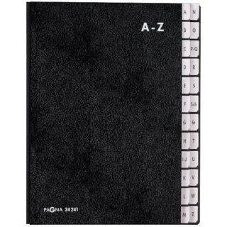 Pultordner, A-Z, Einband aus Hartpappe, mit dehnbarem Rücken, 24-teilig, schwarz