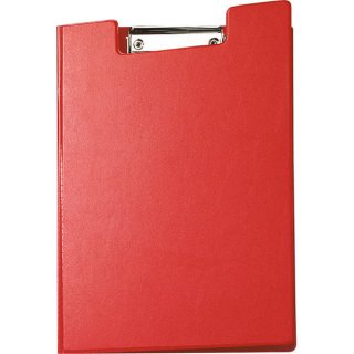 Klemm-Mappe A4, mit Deckel und Innentasche, Klemmweite 8mm, Platte aus Karton mit Folienüberzug, Farbe: rot