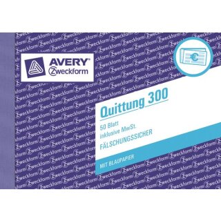 Zweckform Quittung 300 A6 quer, mit Mikroperforation, fälschungssicher, 1 Bl. Blaupapier (nur Originale), 50 Blatt