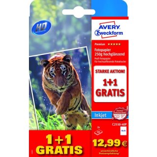 Fotopapier, für Inkjet Drucker, 10 x 15 cm, einseitig beschichtet, hochglzd., 250g/qm, 1 Packung = 40 + 40 Blatt gratis
