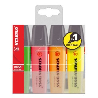 Textmarker Stabilo Boss Original 2-5mm nachfüllbar VE = 1 Etui a` 4 Stifte gelb, grün, orange, rosa