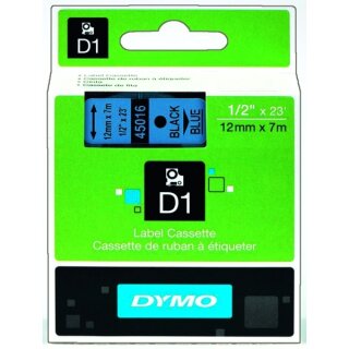 DYMO Schriftbandkassette D1 12 mm breit / 7 m lang schwarz auf blau ablösbar