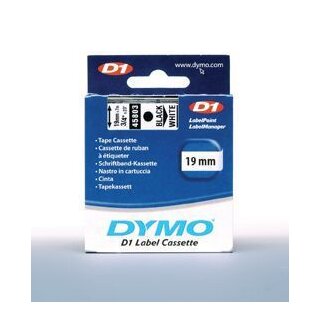 Schriftbandkassette, D1, 19 mm breit / 7 m lang, schwarz auf weiß, ablösbar