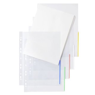 Index Prospekthülle A4, weiß, transparent, PP-Folie, oben+halbseitig rechts offen, 100 Hüllen