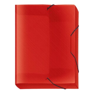 VELOFLEX Heftbox Crystal DIN A4 rot transparent, 3 cm mit Eckspanngummi