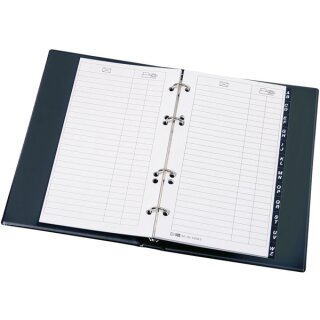 Telefonringbuch, A5, schwarz, PVC, 4-Ring, 16mm, Goldprägung, Ledernarbung mit 12tlg.Register A-Z und  25 Blatt-Einlage