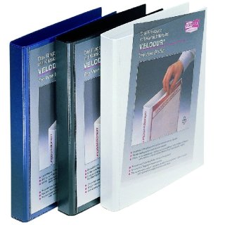 Präsentationsringbuch Velodur, A4, 4-D-Ring 60mm, Rückenbreite 75mm, weiß
