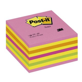 Haftnotiz Note Würfel, 76 x 76 mm, Würfel à 450 Blatt, blattmohnrot, zitronengelb, neonorange, ultrapink, limonengrün