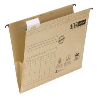 Hängetasche ULTIMATE vertic1 A4 seitlich geschlossen, 230g/qm Natronkarton, mit Schlitzstanzungen, naturbraun