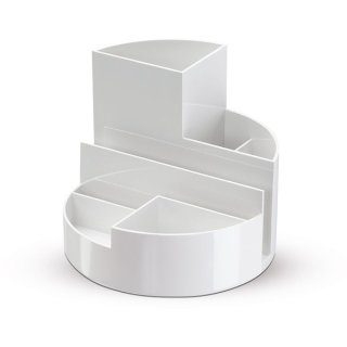 Rundbox weiß, 6 Fächer, mit Brief- und Zettelfach, bruchsicherer Kunststoff, Maße: Ø 14 x Höhe 12,5 cm