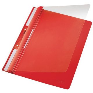 Einhängehefter A4, rot, transparenter Vorderdeckel, 2-fach Lochung im Rückenfalz, PVC, dokumentenecht, Fassungsvermögen: 250 Blatt