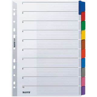 Kartonregister DIN A4, 10tlg., blanko, Rasterdruck, Karton, farbig, Universallochung