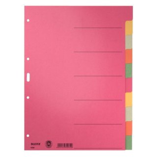 Kartonregister DIN A4, 6tlg., blanko, durchgefärbter Karton, 230g/qm, farbig, 4-fach Lochung
