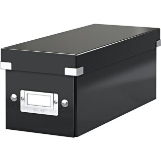 Aufbewahrungsbox Click & Store, schwarz, für 30 CD-Hüllen, 60 Slim Case oder 160 CD-Papierhüllen, Hartpappe, mit Deckel, Maße: 143 x 136 x 352 mm