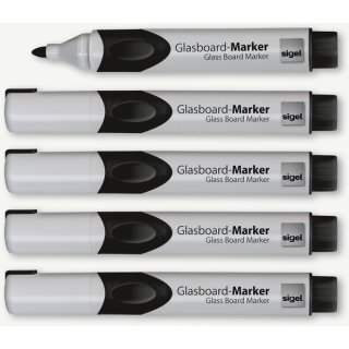 GLasboardmarker 2-3 mm Rundspitze, schwarz, abwischbar, Etui mit 5 Stiften